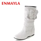 Женские демисезонные ботинки на плоской подошве с бантиком ENMAYLA, женские полусапожки, белые ботинки до середины икры