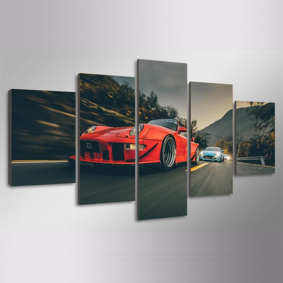 

Wall Art Canvas Pictures HD Printed Poster Frame Modern Living Room Home Decor 5 Pieces Red Luxury Sports Car Drift Painting