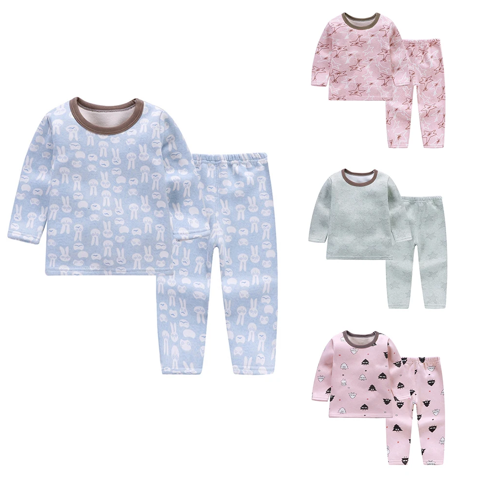 CYSINCOS Kids Boys Girls Plus Velvet Thick Underwear Baby Winter Warm Pajamas Jammies Suit 2PCS Children Outfit | Детская одежда и