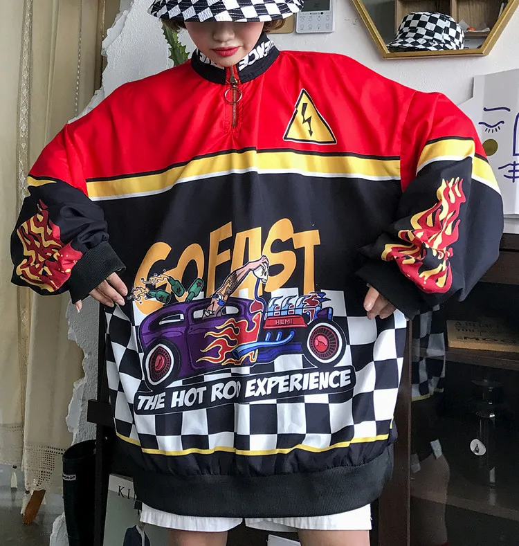 Женская уличная куртка бомбер в стиле Харадзюку ветровка панк с гоночными