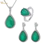 Wong Rain 925 Sterling Silver Moissanite Pear Emerald Gemstone EarringsNecklaceRing Wedding Engagement Jewelry Sets Wholesale