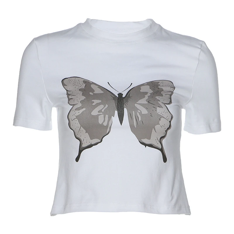 Харадзюку облегающая женская белая хлопковая Футболка укороченный топ Летняя