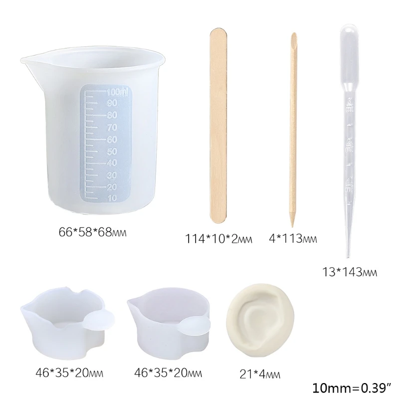 

43 Pcs/Set Nonstick Silicone Measuring Cup Card Slot Cup Mixing Dispensing Cup Finger Cots Droppers Wooden Stirrer Stirring Rod