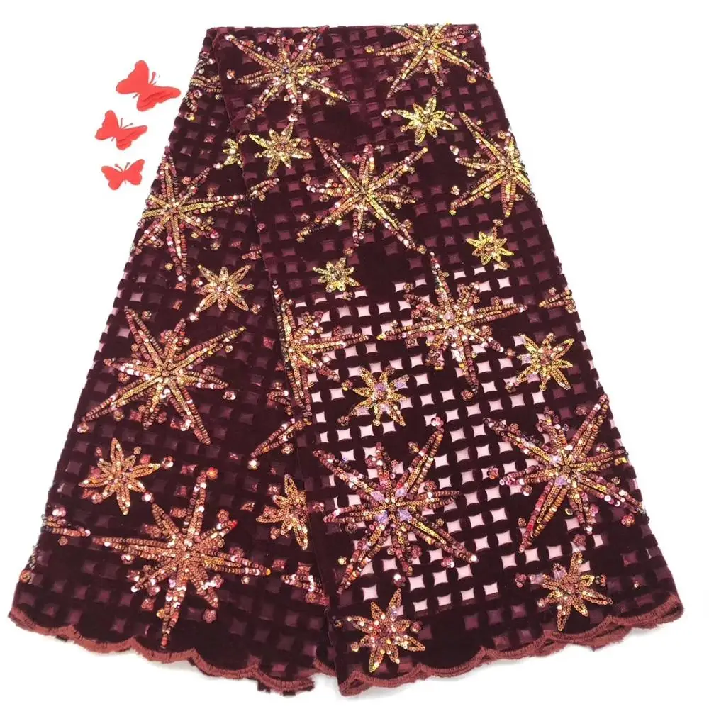 

NaXiu Latest Style Green High Quality African Velvet Lace Fabric with Sequins Nigerian Lace Fabrics For Wedding Party