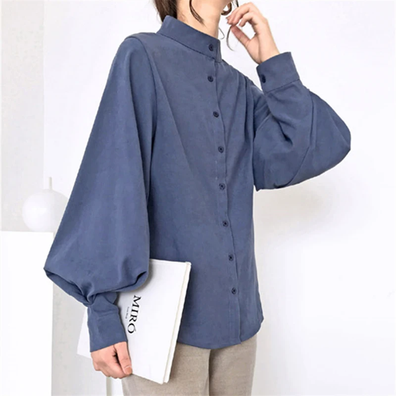 

Женская винтажная блузка с воротником-стойкой и рукавами-фонариками, 2020