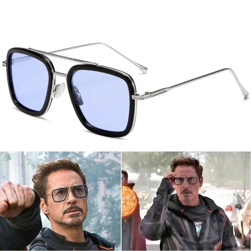 Retro Square Sunglasses 2022 Men Women Goggle Alloy Frame Gradient Lens HERO Avengers Tony Stark Flight Style Edith Glass UV400