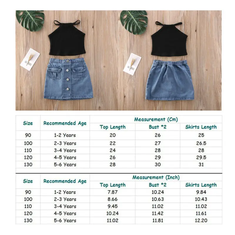 Citgeett Summer 1-6Years Toddler Kids Baby Girl 2PCS Outfits Vest Black Top Tank Denim Skirts Dress Set | Детская одежда и обувь