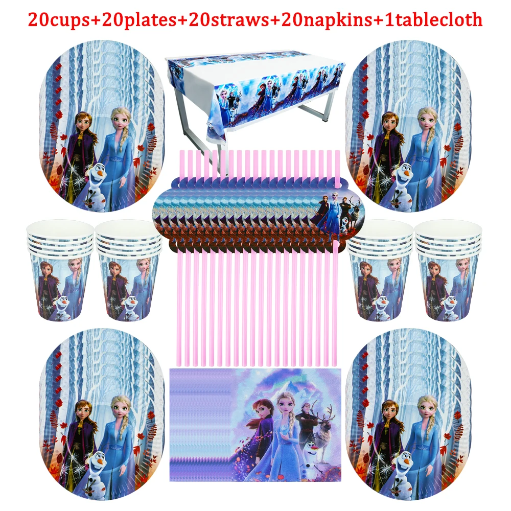 Nuevo tem&aacute;tico de Frozen Elsa Anna decoraciones para fiesta de cumplea&ntilde;os vajilla desechable reina de la nieve plato y vaso de papel ni&ntilde;o favorito-0