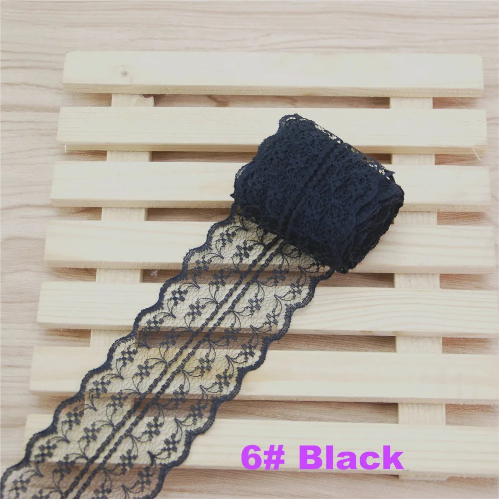 Black FASMILEY 45 мм кружевная отделка из полиэстера Grosgrain кружевная лента Цветочная отделка разноцветная лента 10 ярдов L133-2 - Цвет: Black