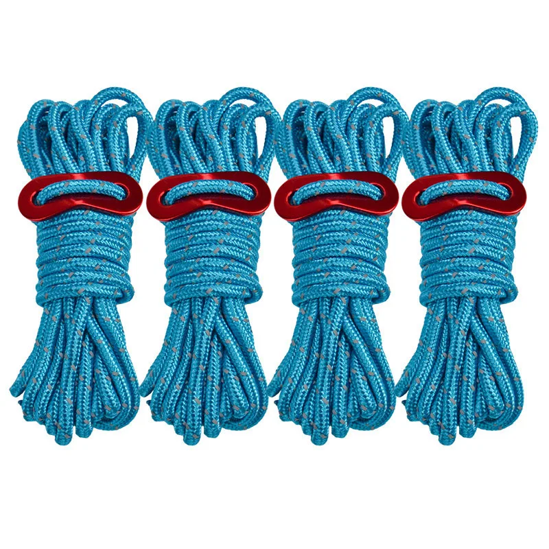 

4 Meters Outdoor Camping Tent Rope Reflective Ropes Strapping Rope Luminous At Night with Aluminum Alloy Adjustment Buckle