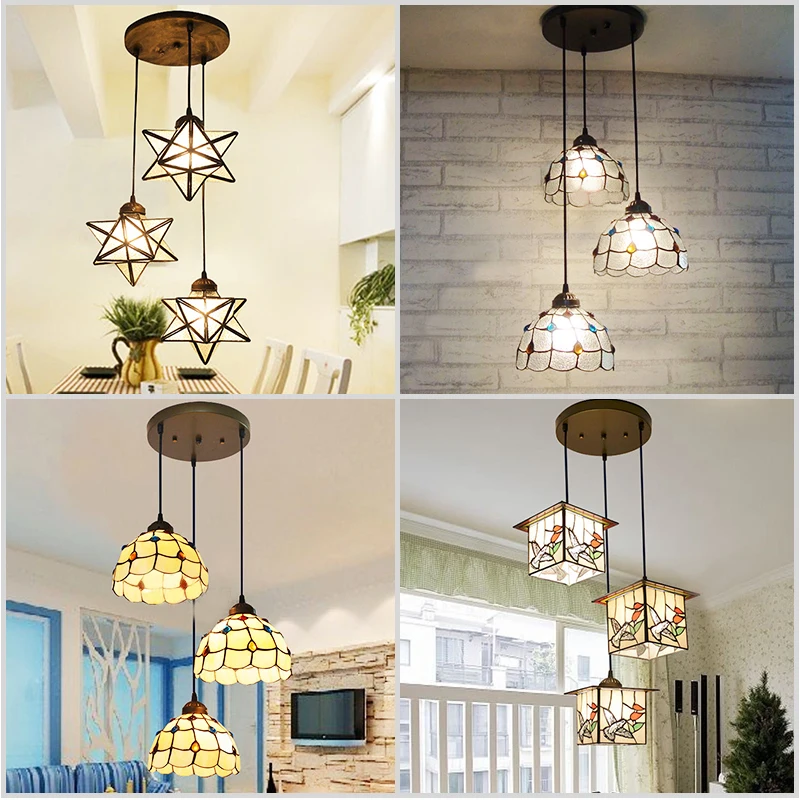 Средиземноморский Тиффани-барокко звезда витражный подвесной светильник E27 110-240
