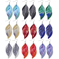 doreenbeads fashion double feather print series drop earrings for women daily accessories dangle earrings multicolor 1 pair