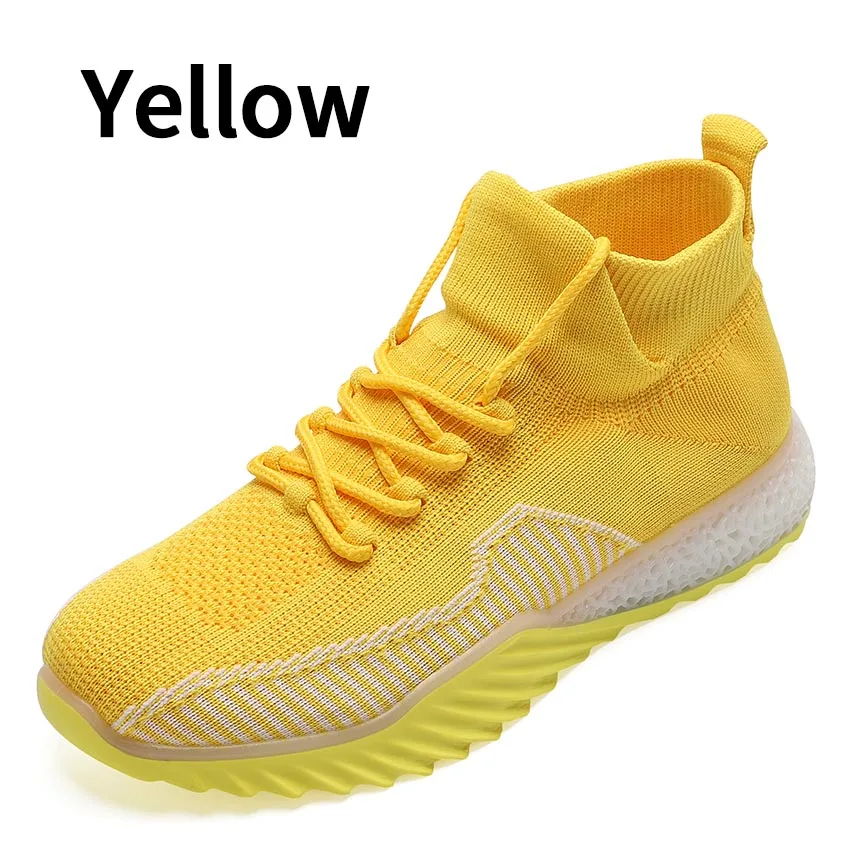 Yellow BIMUDUIYU; осенние кроссовки; женская сетчатая обувь на плоской подошве; женская повседневная обувь из эластичной ткани на платформе со шнуровкой; дышащие женские кроссовки - Цвет: Yellow