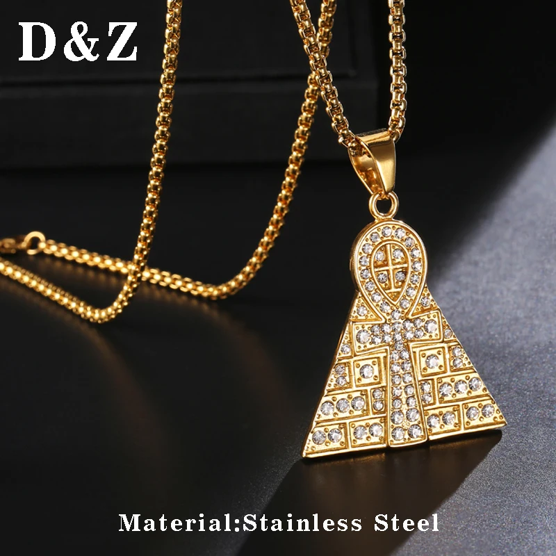 D&Z ожерелье из нержавеющей стали с треугольным крестом Ankh s стразы геометрическое