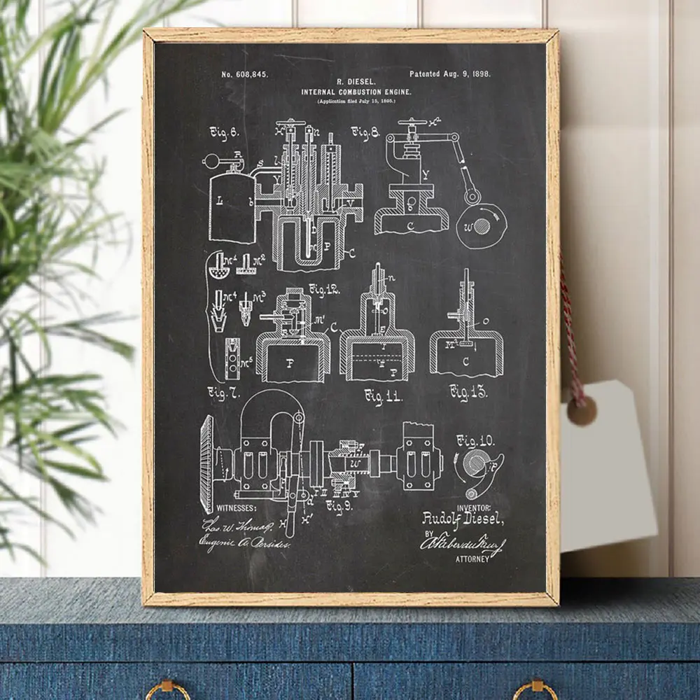 Abstract Canvas Painting Diesel Engine Patent Vintage Art Prints Car Posters Blueprint Wall Pictures Home Decor |
