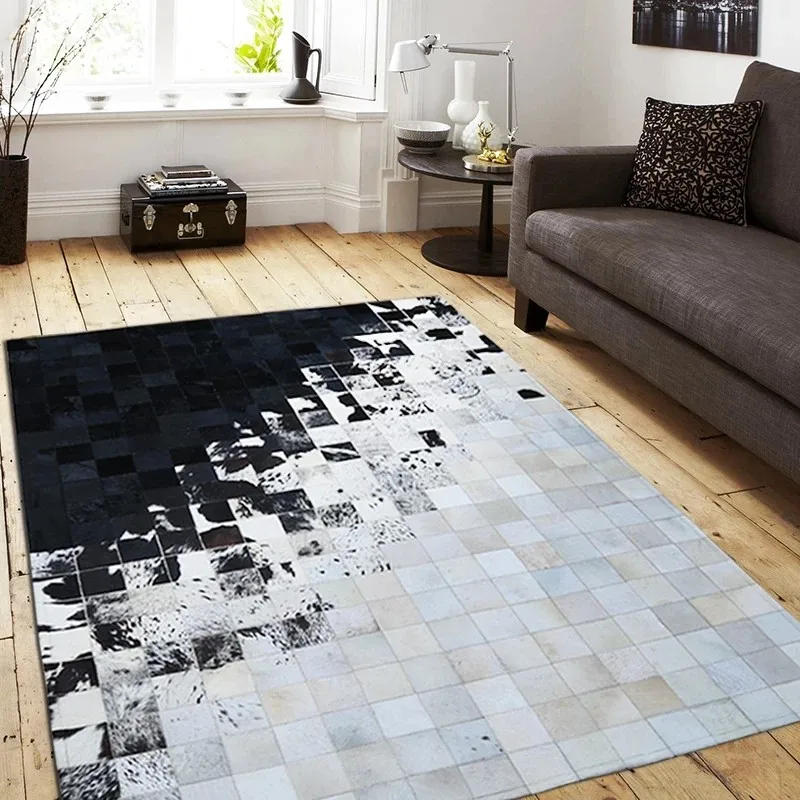 구매 럭셔리 쇠가죽 채찍으로 치다 깔개, 진짜 Natrual Cowskin 카펫, 흑백 혼합 거실 침실 장식 지상 매트