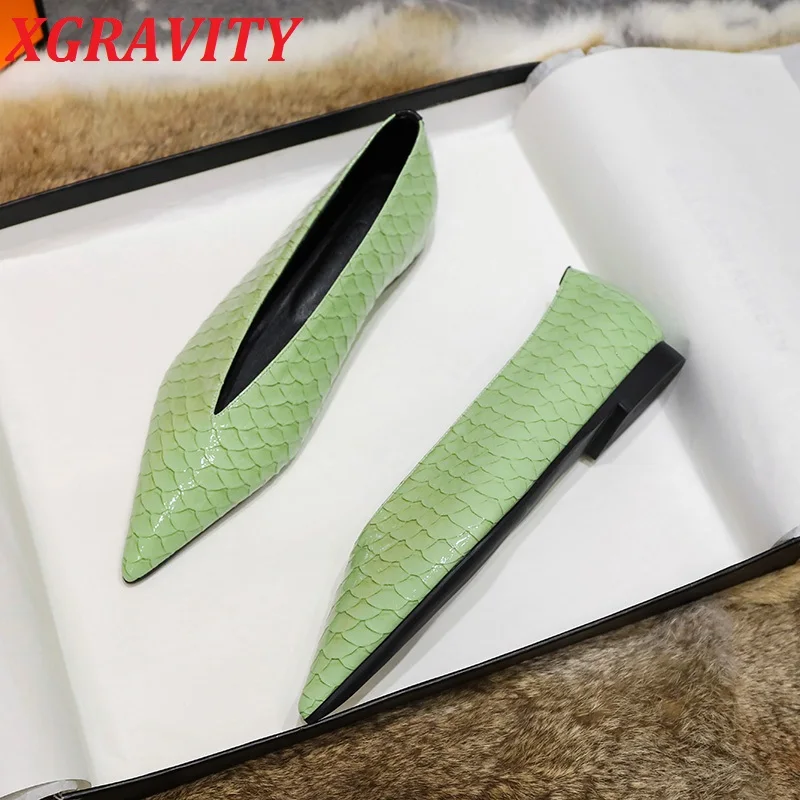 

Женские туфли из натуральной кожи XGRAVITY, Элегантные повседневные туфли на плоской подошве с V-образным вырезом, C352