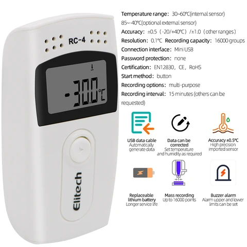 RC-4 USB-регистратор данных о температуре, регистратор данных, внешний датчик, 16000 точек для лаборатории хранения на складе
