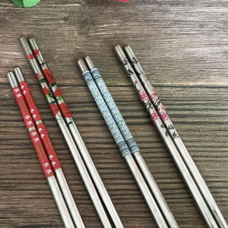 New 1 Pair Stainless Steel Chopsticks Length White Flower Patters Food Sticks Portable Reusable 23 cm Tableware | Дом и сад