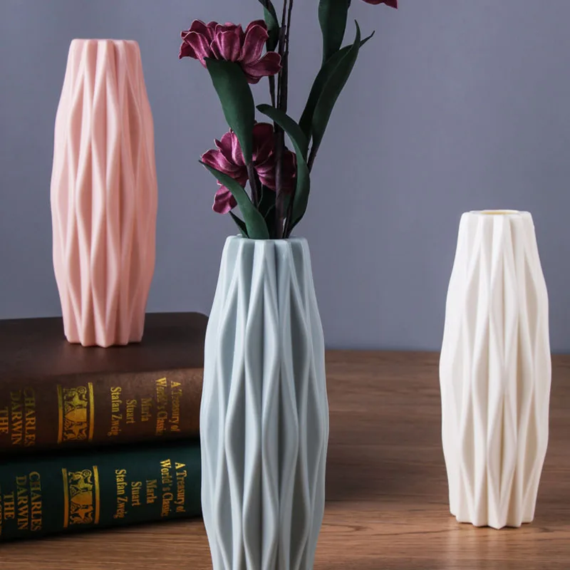 

Modern Flower Vase Solid Color Imitation Ceramic Flower Pot Decoration Home Vase Living Room Origami Plastic Vases Home Decor