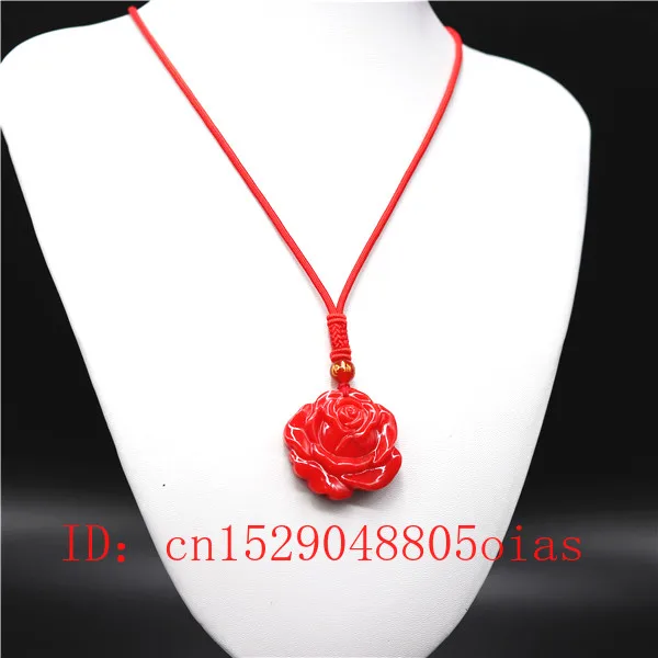 Natural Red Coral Jade Stone Rose Pendant Flower Necklace Chinese Jadeite Jewelry Charm Amulet Carved Gifts for Women Men | Украшения и