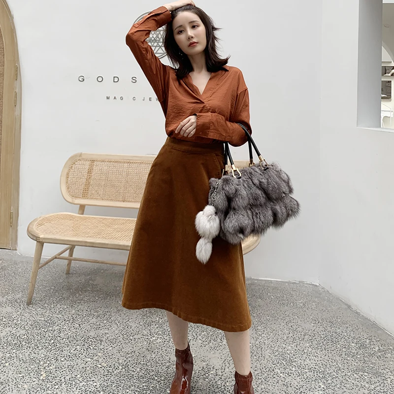 Модная сумка из натуральной воловьей кожи с лисьим мехом женская через плечо