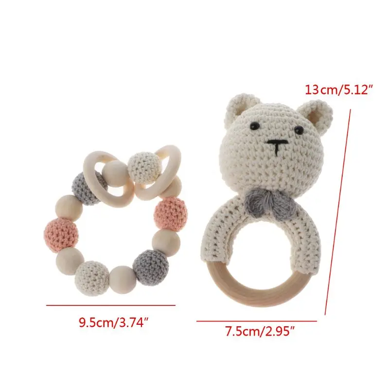 

Baby Wooden Teether Bracelet Set Crochet Animal Teething Rattle Ring Chewing Toy 24BE