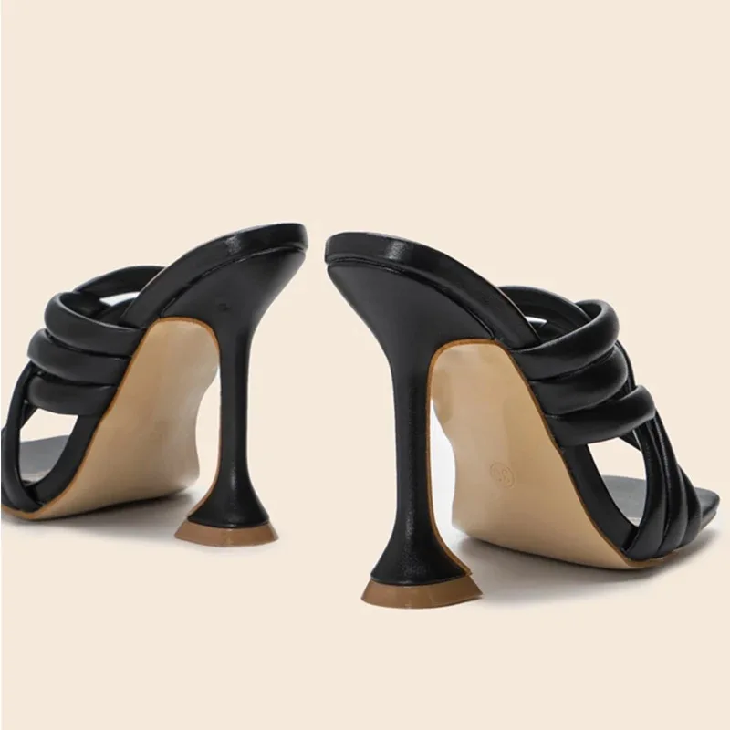 

2021 Women Pumps Slippers High Heels Sexy Peep Toe Square Women Shoes For Ladies Dress Party Cross Narrow Band Woman Sandals
