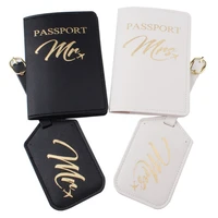 4pcs mr mrs passport cover with luggage tags holder case organizer id card travel protector organizer