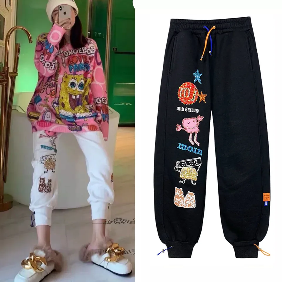 

Fashion Spring Women's Harem Pants Cartoon Cute Young Ladies Trousers Casual Pants Female Lovely Sequined Pants NZ29
