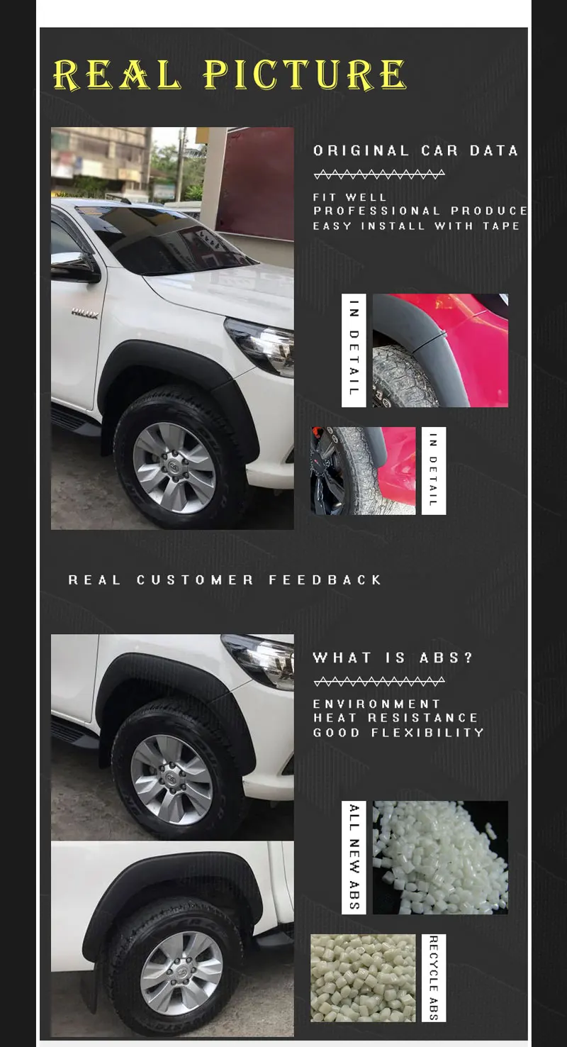 Арок Брызговики колесная арка для Toyota Hilux кабина с двумя рядами тонкий черный