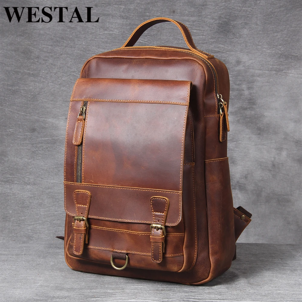 Мужской кожаный рюкзак WESTAL Crazy Horse модный винтажный Школьный Рюкзак Для