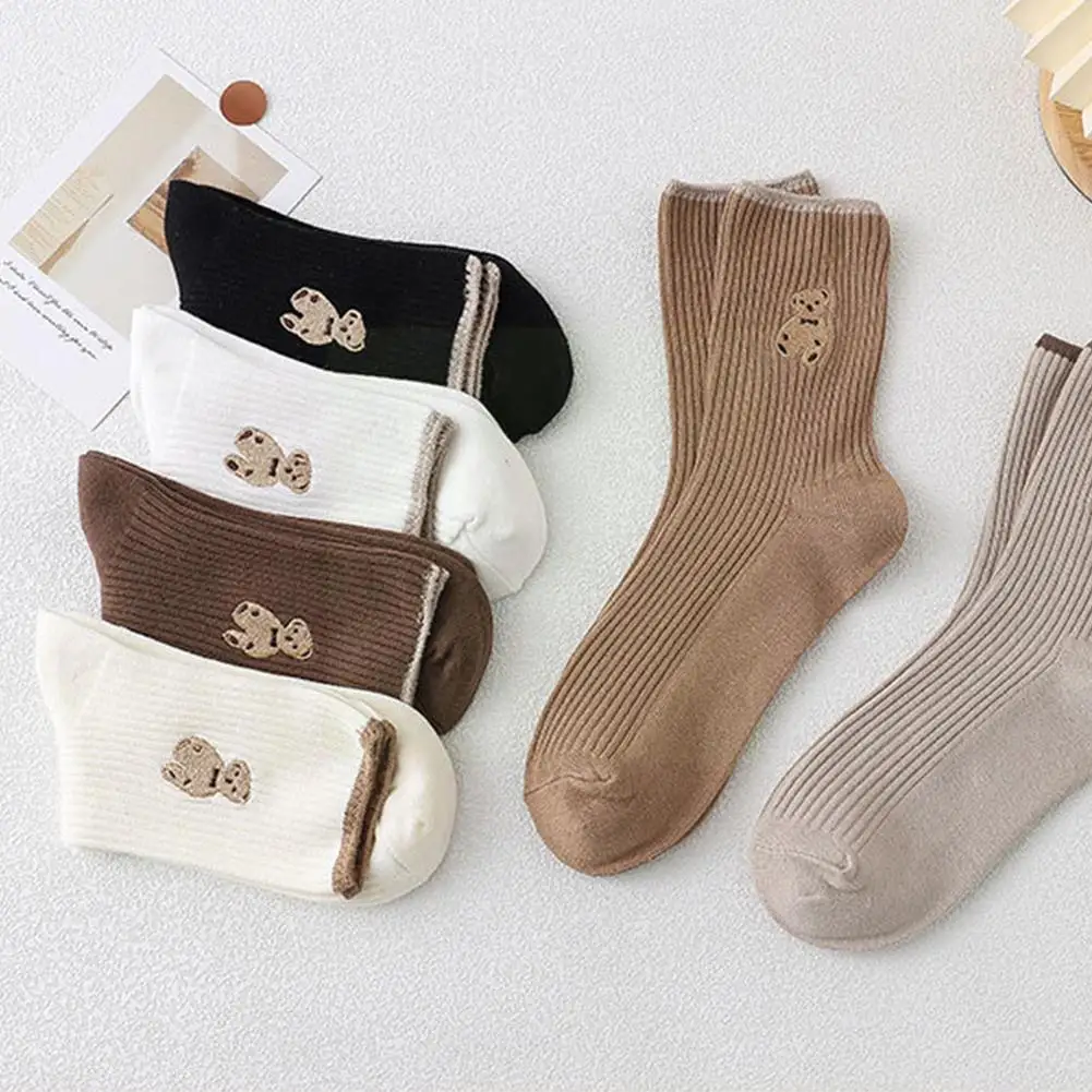 

Ladies Tube Socks Double Needle Embroidery Rabbit Socks Knitted Cotton Double Socks Color Stockings Needle Cotton Y0E7