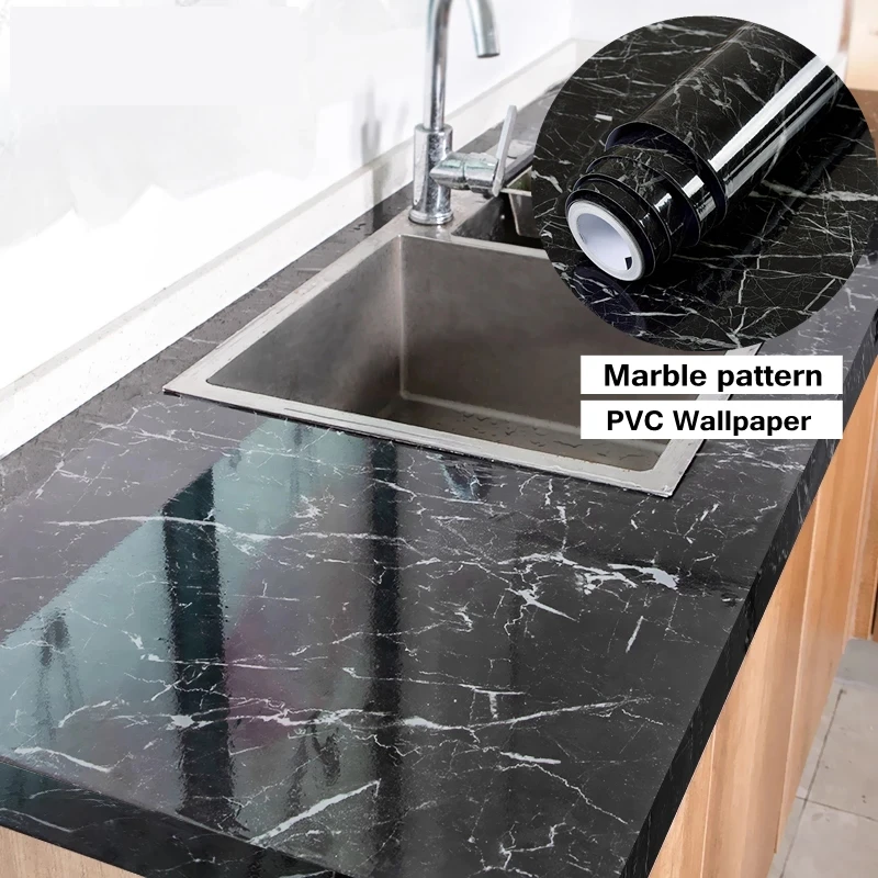 

40CM Self Adhesive PVC Marble Wallpaper for Kitchen Contact Paper Wall Stickers Bathroom Kitchen Furniture Renovation Sticker