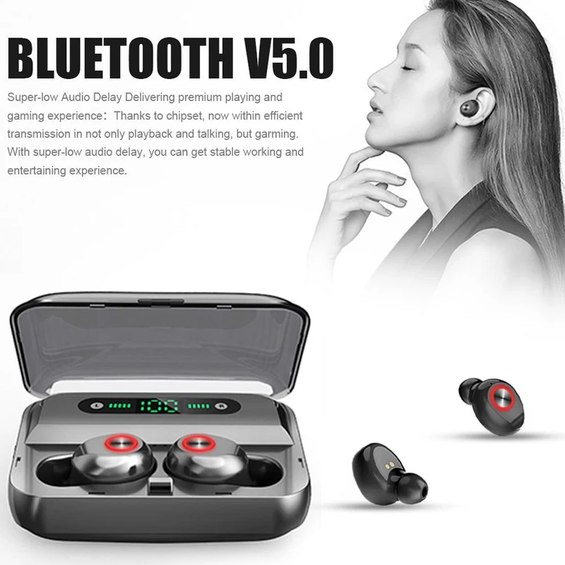 Беспроводные Bluetooth наушники 5 0 светодиодный внешний аккумулятор Display1200mA