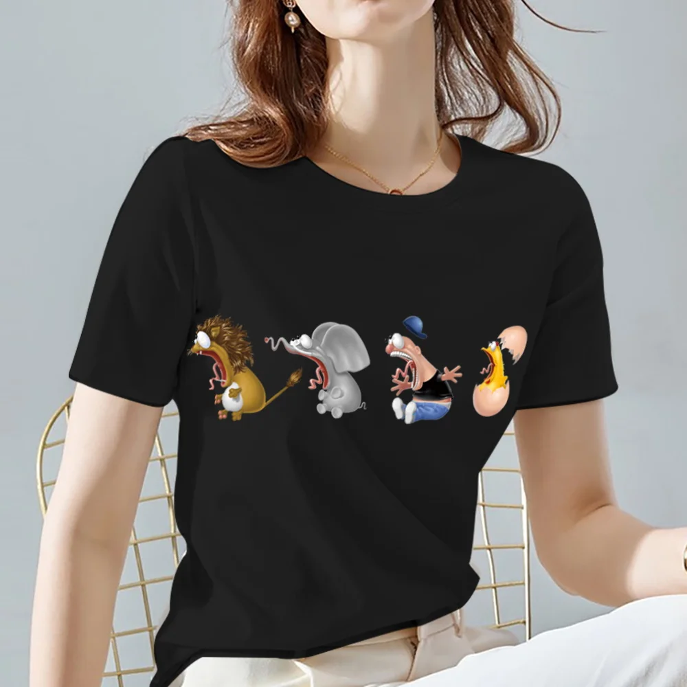 

Women's T-shirt Black All-match Vogue Cute Cartoon Animal Pattern Series Tee Summer Classic Casual O-neck Lady Short Sleeve Tops