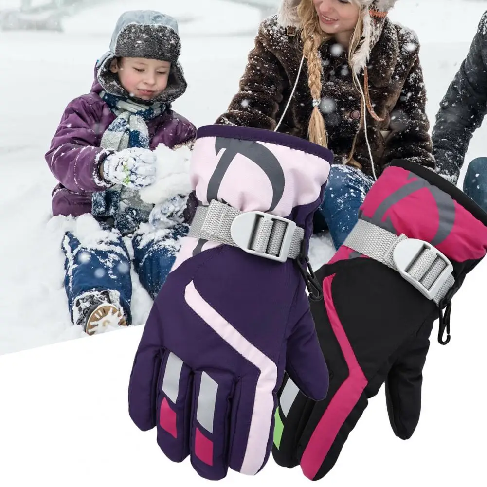 

1 Pair Warm Gloves Waterproof Good Performance Knitted Fabric Practical Kids Winter Outdoor Gloves for Skiing