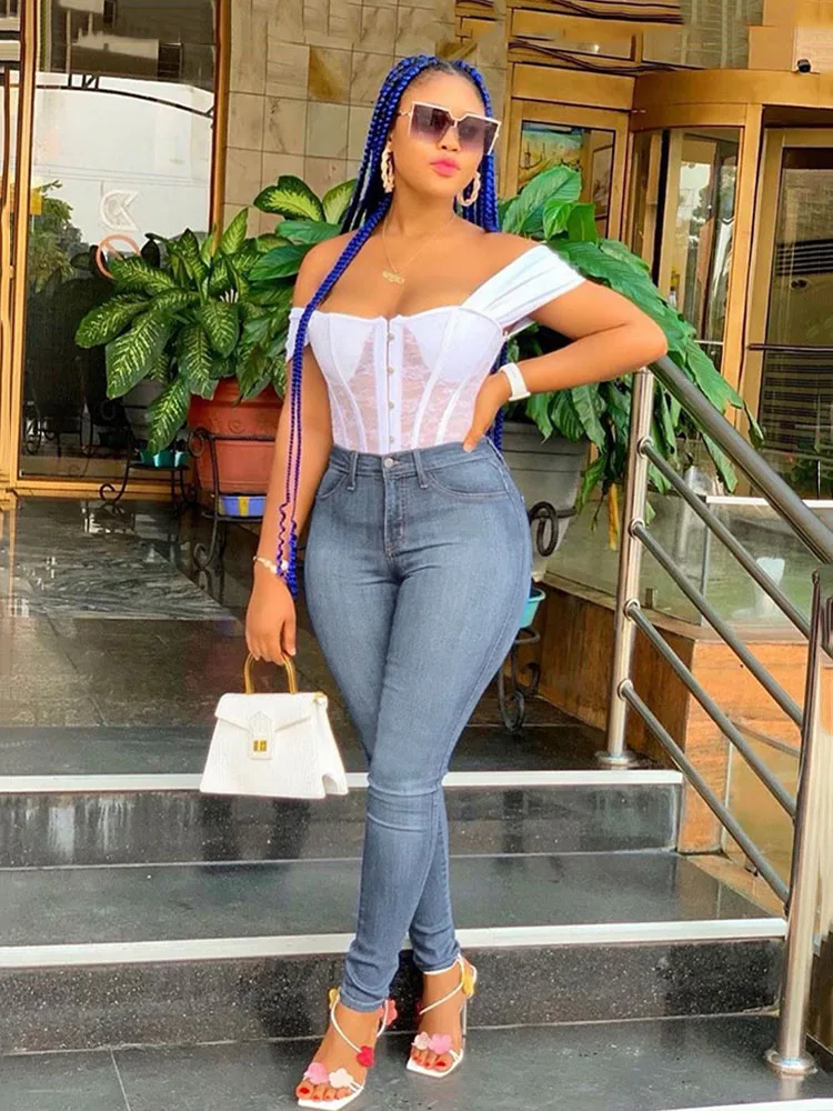 

2021 Women's Elastic High Waist Denim Trousers Sexy Slim StretchJeans Jeans S--2XL