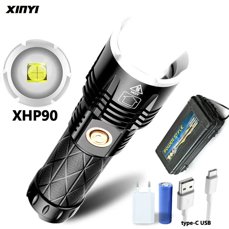 

Мощный светодиодный фонарик USB 4-х ядерный XHP90 фонарь супер яркий Водонепроницаемый 26650 Фонари телескопический зум-объектив с Портативный Открытый фонарик