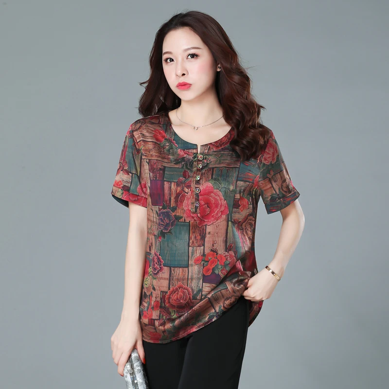 

Summer Silk T Shirt Women Fashion Floral Female T-shirt Plus Size Tshirt Woman Clothes 2020 Shirts Ropa Mujer KJ3897