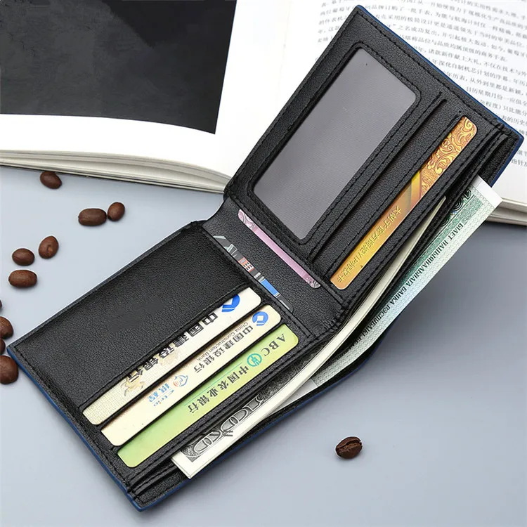 Новый модный бумажник для мужчин из искусственной кожи PU короткий тонкий повседневный многофункциональный держатель карт и кошелек для монет.