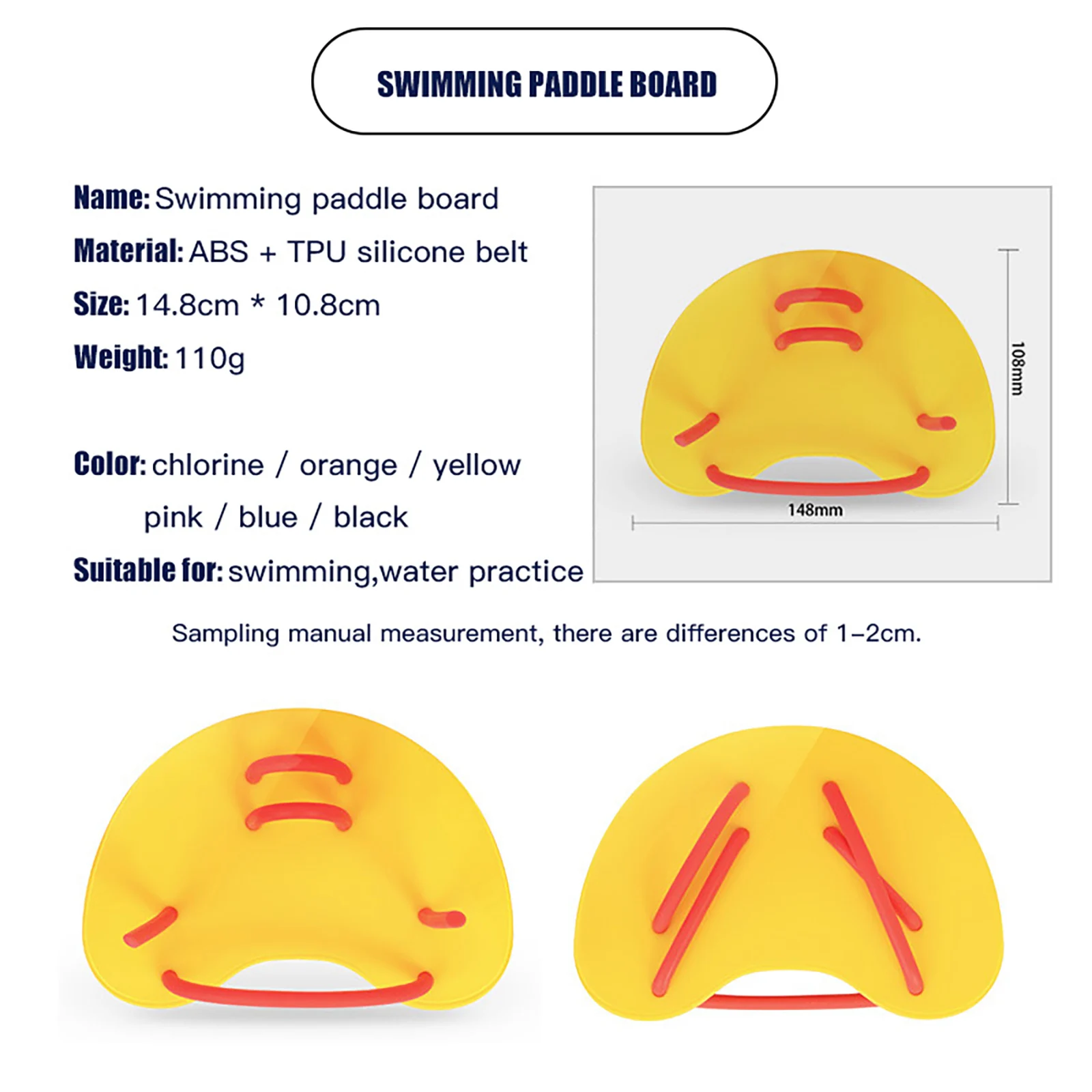 

1Pair Unisex Swimming Paddles Hand Diving Swim Training Flat Hand Paddles for Women Men Kid Finger Webbed Gloves Water Sports