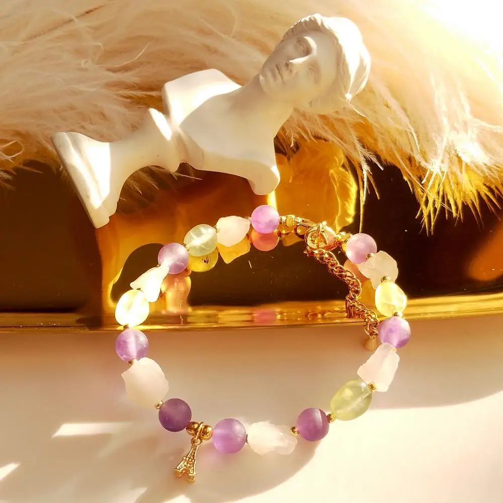 Lii Ji Аметист Пренит роза искусственный браслет железная башня очаровательные