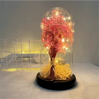led copper light dried babysbreath flower in glass dome desk lamp birthday valentines gift christmas home wedding window decor