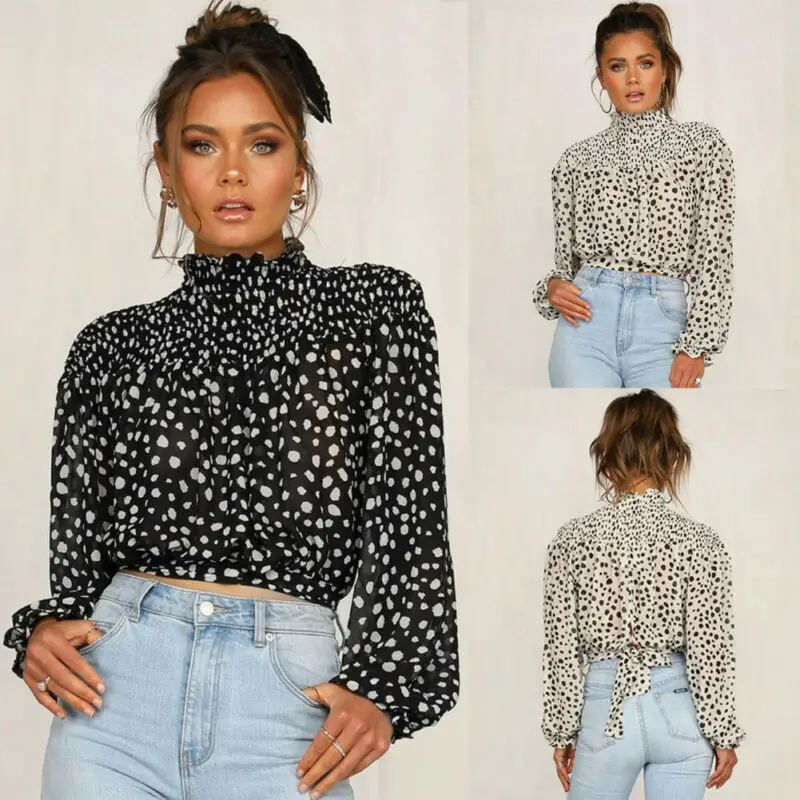 Женская шифоновая блузка с длинным рукавом черная или белая Повседневная