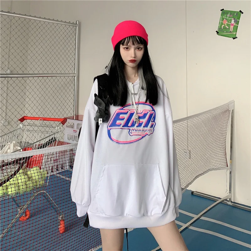 

Real Shot Весна-Осень Harajuku стиль Письмо Печатный свободный