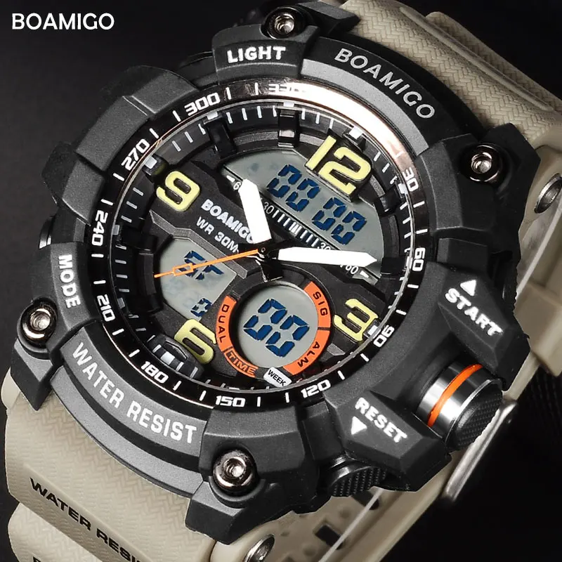 Мужские спортивные военные армейские часы BOAMIGO кварцевые наручные светодиодные