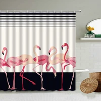 nordic cartoon pink flamingo animal dancing shower curtain white background bathroom bathtub accessories waterproof screen set