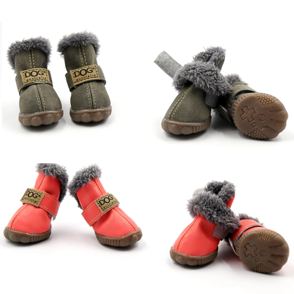 Зимняя обувь для собак Теплые зимние сапоги Водонепроницаемая меховая 4