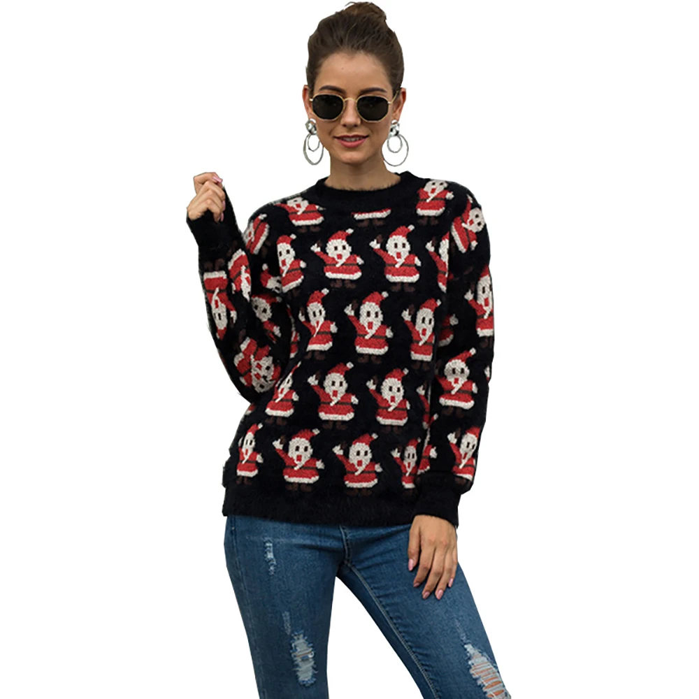

Christmas New Products Women's Hot Faux Mink Knitted Santa Claus Long Sleeve Pullover